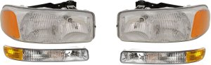 Headlight Assembly Kit for GMC Sierra 1999-2006, Yukon 2000-2006, 4-Piece with Right (Passenger) and Left (Driver) Headlights, Parking Lights Replacement