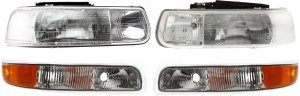 Headlight Assembly Kit for Chevrolet Silverado (1999-2002) / Tahoe (2000-2006), Right (Passenger) and Left (Driver), 4-Piece with Parking Lights, Replacement