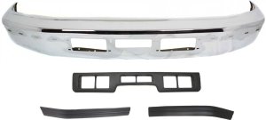 Front Bumper for Ford F-Series 1992-1997, Chrome, 4-Piece Kit with Bumper Trims, Replacement (F-150, F-250, F-350)