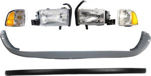 Headlight Assembly for 1994-2002 Dodge Full Size Pickup, Right (Passenger) and Left (Driver), Halogen, 6-Piece Kit with Bumper Covers and Corner Lights, Replacement