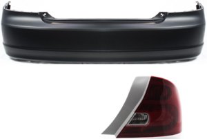 Rear Bumper Cover for 2001-2003 Honda Civic, 2-Piece Kit with Tail Lights, Coupe, Replacement