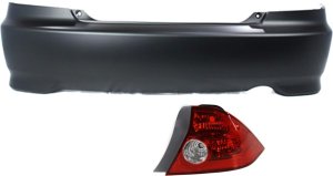 Rear Bumper Cover for 2004-2005 Honda Civic, 2-Piece Kit, with Tail Lights, Coupe, Replacement
