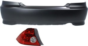 Rear Bumper Cover for 2004-2005 Honda Civic, 2-Piece Kit with Tail Lights, Coupe - Replacement