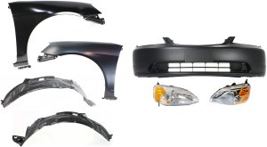 Headlight Kit for 2001-2003 Honda Civic, Right (Passenger) and Left (Driver) Lens and Housing, Halogen, 7-Piece Set with Bumper Cover, Fender Liners, and Fenders - Replacement