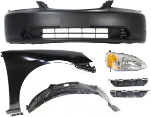 Headlight with Lens and Housing for 2001-2003 Honda Civic, Right (Passenger) Side Halogen 6-Piece Kit, including Bumper Brackets, Cover, Fender, Fender Liner, Replacement