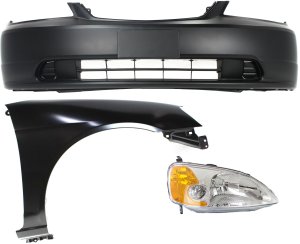 Headlight for 2001-2003 Honda Civic, Right (Passenger) Side, Lens and Housing, Halogen, 3-Piece Kit with Bumper Cover and Fender Replacement