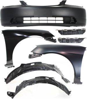 Front Bumper Cover Kit for 2001-2003 Honda Civic, 7-Piece Set with Bumper Brackets, Fender Liners and Fenders Replacement