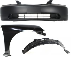 Front Bumper Cover Kit for 2001-2003 Honda Civic, 3-Piece with Fender and Fender Liner, Replacement