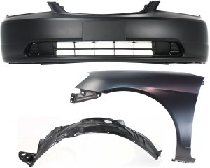 Front Bumper Cover Kit for Honda Civic 2001-2003, 3-Piece Set Includes Fender and Fender Liner, Replacement