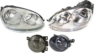 Headlight Assembly Kit for Volkswagen GTI 2006-2009 / Jetta 2006-2010, Right (Passenger) and Left (Driver), Halogen, 4-Piece kit, with Fog Lights, Replacement