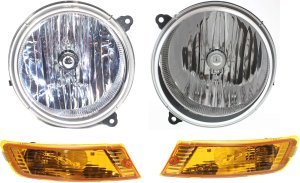 Headlight Assembly for 2005-2007 Jeep Liberty, Right (Passenger) and Left (Driver), Halogen, 4-Piece Kit with Turn Signal Lights, Replacement