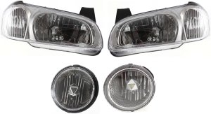 Headlight Assembly Kit for 2000-2001 Nissan Maxima, Right (Passenger) and Left (Driver), Halogen, 4-Piece with Fog Lights, Replacement