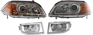 Headlight Kit for Acura MDX 2004-2006, Right (Passenger) and Left (Driver), Lens and Housing, Halogen, 4-Piece kit, with Fog Lights, Replacement