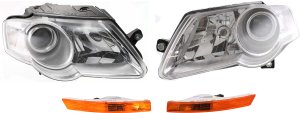 Headlight Assembly for 2006-2010 Volkswagen Passat, Right (Passenger) and Left (Driver), Halogen, 4-Piece Kit with Turn Signal Lights, Replacement