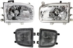 Fog Light Kit for Nissan Pathfinder 1999-2004, Right (Passenger) and Left (Driver), 4-Piece Assembly Set, Halogen, includes Headlight, Replacement