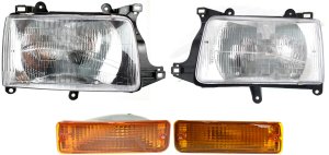Headlight Assembly for Toyota T100 1993-1998, Right (Passenger) and Left (Driver) Halogen, 4-Piece Kit with Turn Signal Lights Replacement 