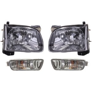Headlight Assembly Kit for 2001-2004 Toyota Tacoma, Right (Passenger) and Left (Driver), Halogen, 4-Piece kit with Turn Signal Lights, Replacement