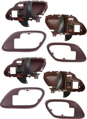 Front and Rear Door Handle Kit for Chevrolet Suburban/Tahoe/Yukon 1995-1999, Right (Passenger) and Left (Driver), Set of 8, with Door Handle Trim, Inside, Red, Plastic, Replacement