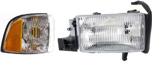 Headlight Assembly for Dodge Full Size Pickup 1994-2002, Right (Passenger), Halogen, 2-Piece Kit with Corner Light, Replacement