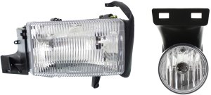 Headlight Assembly for Dodge Full Size Pickup 1999-2002, Right (Passenger) Side, 2-Piece Kit, Halogen, with Fog Light, Replacement