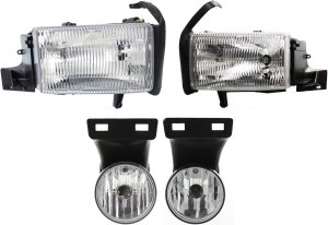 Headlight Assembly Kit for Dodge Full Size Pickup 1999-2002, Right (Passenger) and Left (Driver), Halogen, 4-Piece kit with Fog Lights, Replacement
