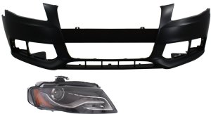 Headlight Kit for Audi A4/A4 QUATTRO (2009-2010), Right (Passenger) Side, Xenon Lens and Housing, 2-Piece Kit with Bumper Cover, Replacement
