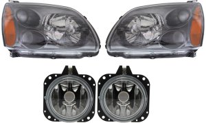 Headlight Assembly Kit for 2004-2008 Mitsubishi Galant, Right (Passenger) and Left (Driver), 4-Piece Halogen Headlights with Fog Lights, Replacement
