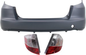 Rear Bumper Cover for Honda Fit 2009-2014, 3-Piece Kit with Tail Lights, Replacement