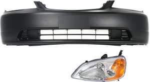 Headlight Assembly for 2001-2003 Honda Civic, Left (Driver) Side, Halogen, 2-Piece kit with Bumper Cover, Replacement