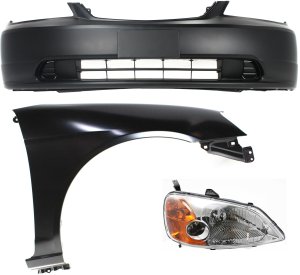 Headlight Assembly for 2001-2003 Honda Civic Right (Passenger), Halogen 3-Piece Kit with Bumper Cover and Fender Replacement