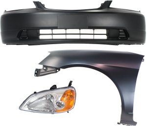 Headlight Assembly Kit for 2001-2003 Honda Civic, Left (Driver) Side, Halogen, 3-Piece Set with Bumper Cover and Fender, Replacement