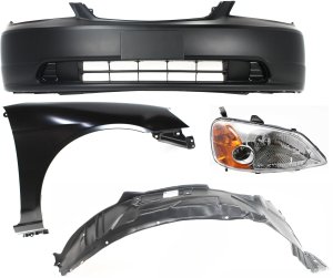 Headlight Assembly for 2001-2003 Honda Civic, Right (Passenger) Side, 4-Piece Kit with Halogen Bulb, Bumper Cover, Fender, and Fender Liner Replacement