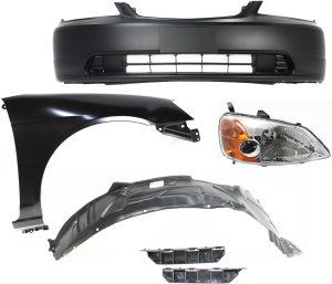 Headlight Assembly for 2001-2003 Honda Civic Right (Passenger), Halogen, 6-Piece Kit with Bumper Brackets, Bumper Cover, Fender, and Fender Liner Replacement