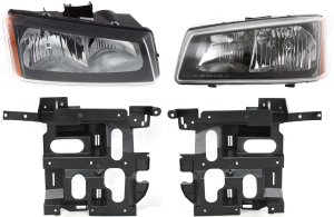 Headlight Assembly for Chevrolet Silverado 2003-2007, Right (Passenger) and Left (Driver), 4-Piece Kit with Halogen Headlight Brackets, Replacement