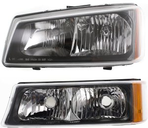 Headlight Assembly Kit for 2003-2007 Chevrolet Silverado, Left (Driver) Side, Halogen, 2-Piece with Turn Signal Light, Replacement