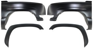 Front Fender Right (Passenger) and Left (Driver) for Chevrolet Silverado, Years 2003-2007, 4-Piece Kit with Fender Flares, Replacement