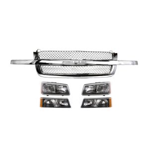 5-Piece Grille Kit for 2003-2007 Chevrolet Silverado with Headlights and Turn Signal Lights Replacement