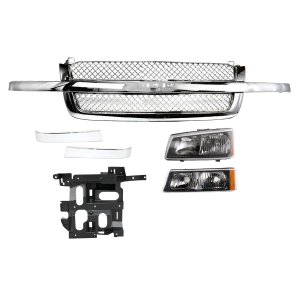6-Piece Grille Kit for 2003-2007 Chevrolet Silverado with Grille Trims, Headlight, Headlight Bracket, and Turn Signal Light Replacement