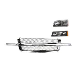 Grille Kit for 2003-2007 Chevrolet Silverado, 3-Piece Set with Headlight and Turn Signal Light, Replacement