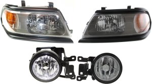 Headlight Assembly Kit for 2000-2004 Mitsubishi Montero Sport, Right (Passenger) and Left (Driver), Halogen, 4-Piece Kit with Fog Lights, Replacement