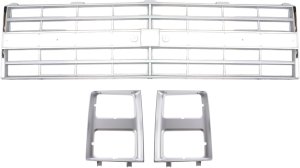 3-Piece Grille Kit for 1985-1988 Chevrolet Suburban with Chrome Grille and Headlight Doors Replacement