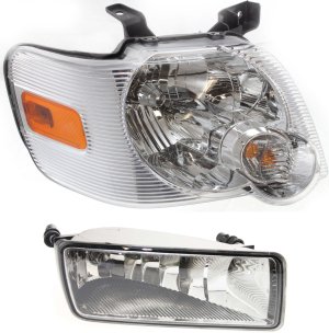 Headlight Assembly for FORD EXPLORER 2006-2010 / EXPLORER SPORT TRAC 2007-2010, Right (Passenger) Side, 2-Piece Kit, Halogen, with Fog Light, Replacement