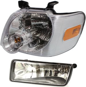 Headlight Assembly for Ford Explorer 2006-2010, Explorer Sport Trac 2007-2010, Left (Driver), Halogen, 2-Piece Kit with Fog Light, Replacement