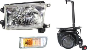 Fog Light Assembly for Toyota 4Runner 1999-2002, Right (Passenger), 3-Piece kit, Halogen, includes Headlight and Turn Signal Light, Replacement