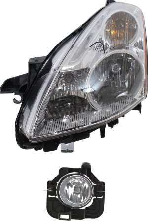 Headlight Assembly for Nissan Altima 2010-2012, Left (Driver), Halogen, 2-Piece Kit, with Fog Light, Replacement