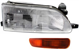 Headlight Assembly Kit for 1993-1997 Toyota Corolla, Right (Passenger) Side, Halogen, 2-Piece Set with Turn Signal Light, Replacement