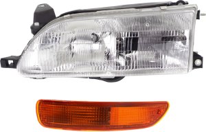 Headlight Assembly Kit for 1993-1997 Toyota Corolla, Left (Driver) Side, 2-Piece, Halogen with Turn Signal Light, Replacement