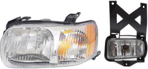 Headlight Assembly for Ford Escape 2001-2004, Left (Driver), Halogen, 2-Piece Kit with Fog Light, Replacement