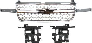 Grille for Chevrolet Silverado 2003-2007, 3-Piece Kit with Headlight Brackets, Replacement Part