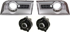 Fog Light Assembly for Buick Terrain 2010-2015, Right (Passenger) and Left (Driver), 4-Piece Kit, Halogen, Includes Fog Light Trim, Replacement